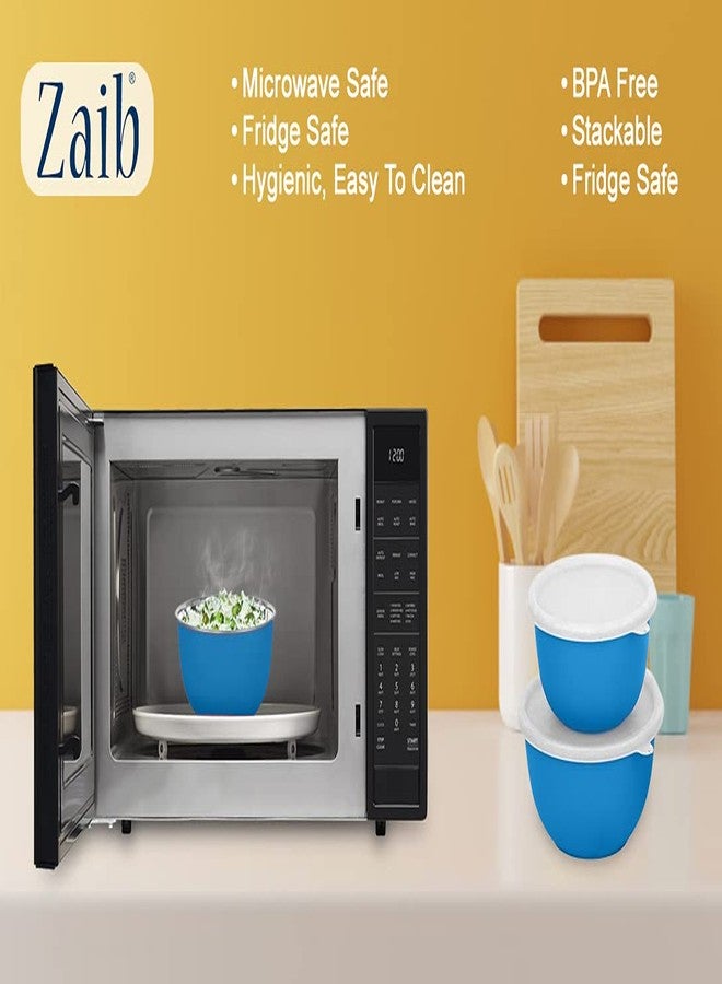 Zaib Microwave Safe Stainless Steel Food Storage Container Set | Snack Serving Containers for Kitchen |, Serving Bowl Set with Lid (Blue Plain, 3) - Image 5